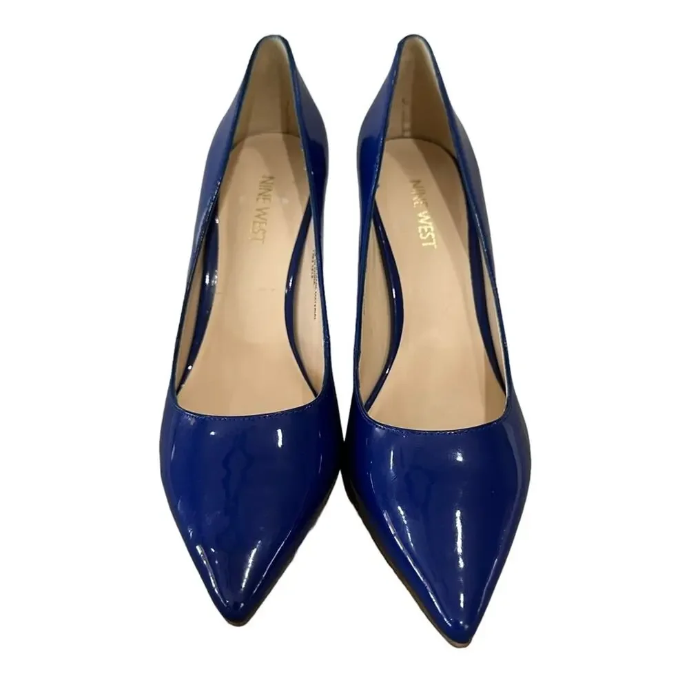 Nine West Martina bright blue size 7 faux patent leather pointed‎ toes 4” heels - Picture 8 of 9